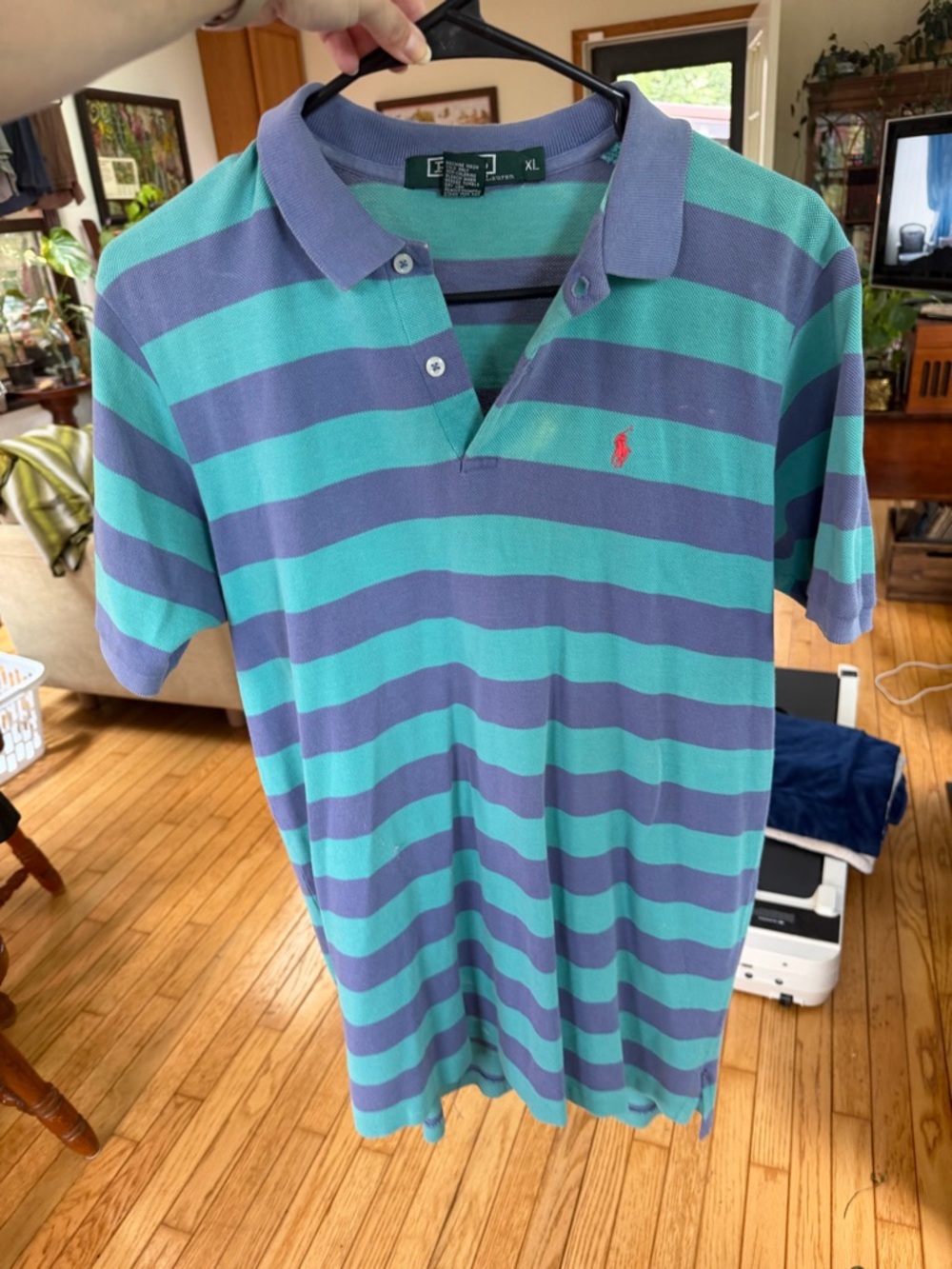 Ralph Lauren Men’s Stripe Polo - Teal & Lavender with Red Pony vintage
